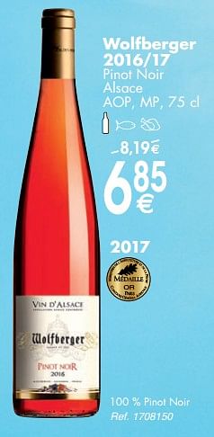 Promoties Wolfberger 2016-17 pinot noir alsace aop, mp - Rosé wijnen - Geldig van 11/06/2019 tot 17/06/2019 bij Cora
