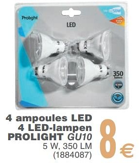 Promoties 4 ampoules led 4 led-lampen prolight gu10 - Prolight - Geldig van 11/06/2019 tot 24/06/2019 bij Cora