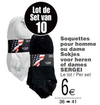 Promotions Soquettes pour homme ou dame sokjes voor heren of dames sergei - Sergei - Valide de 11/06/2019 à 24/06/2019 chez Cora