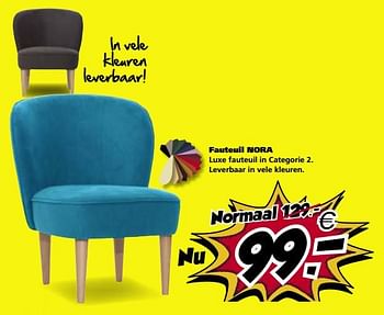 Promoties Fauteuil nora - Huismerk - Seats and Sofas - Geldig van 17/06/2019 tot 23/06/2019 bij Seats and Sofas