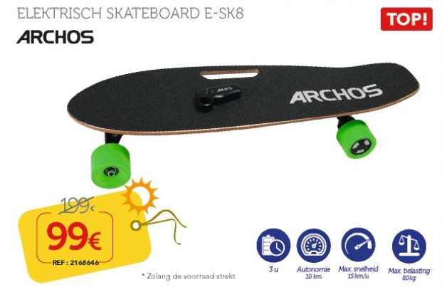 Promoties Electric skateboard archos esk8 - Archos - Geldig van 11/06/2019 tot 10/07/2019 bij Auto 5