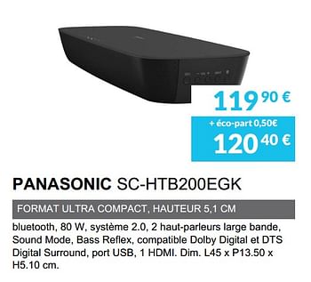 Promotions Panasonic sc-htb200egk - Panasonic - Valide de 01/06/2019 à 30/09/2019 chez Copra