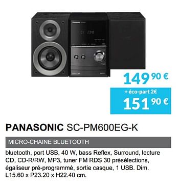 Promotions Panasonic sc-pm600eg-k - Panasonic - Valide de 01/06/2019 à 30/09/2019 chez Copra