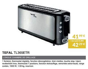 Promotions Toaster tefal tl365etr - Tefal - Valide de 02/06/2019 à 30/09/2019 chez Copra