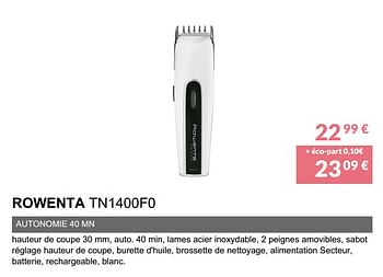 Promotions Tondeuse cheveux rowenta tn1400f0 - Rowenta - Valide de 02/06/2019 à 30/09/2019 chez Copra