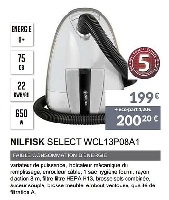 Promoties Aspirateur avec sac nilfisk select wcl13p08a1 - Nilfisk - Geldig van 02/06/2019 tot 30/09/2019 bij Copra