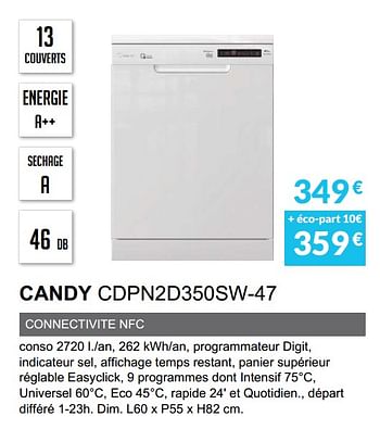 Promoties Lave-vaisselle candy cdpn2d350sw-47 - Candy - Geldig van 03/06/2019 tot 30/09/2019 bij Copra