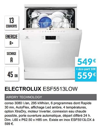 Promotions Lave-vaisselle electrolux esf5513low - Electrolux - Valide de 03/06/2019 à 30/09/2019 chez Copra