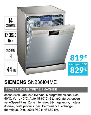 Promoties Lave-vaisselle siemens sn236i04me - Siemens - Geldig van 03/06/2019 tot 30/09/2019 bij Copra