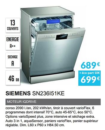 Promoties Lave-vaisselle siemens sn236i51ke - Siemens - Geldig van 03/06/2019 tot 30/09/2019 bij Copra