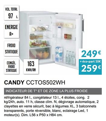 Promotions Refrigerateur candy cctos502wh - Candy - Valide de 03/06/2019 à 30/09/2019 chez Copra