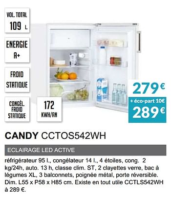 Promotions Refrigerateur candy cctos542wh - Candy - Valide de 03/06/2019 à 30/09/2019 chez Copra