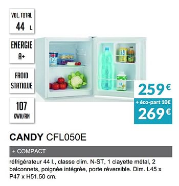 Promotions Refrigerateur candy cfl050e - Candy - Valide de 03/06/2019 à 30/09/2019 chez Copra