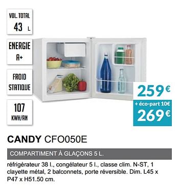 Promotions Refrigerateur candy cfo050e - Candy - Valide de 03/06/2019 à 30/09/2019 chez Copra