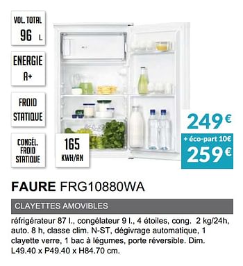 Promotions Refrigerateur faure frg10880wa - Faure - Valide de 03/06/2019 à 30/09/2019 chez Copra
