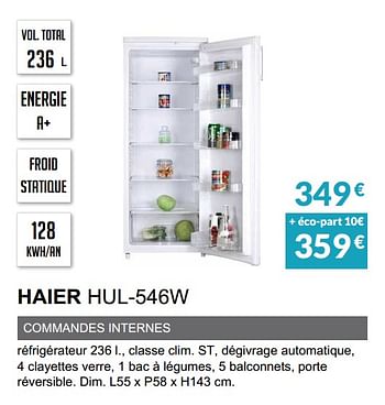 Promotions Refrigerateur haier hul-546w - Haier - Valide de 03/06/2019 à 30/09/2019 chez Copra
