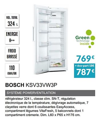 Promotions Rèfrigèrateur tout utile bosch ksv33vw3p - Bosch - Valide de 03/06/2019 à 30/09/2019 chez Copra