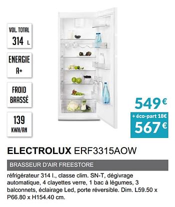 Promotions Rèfrigèrateur tout utile electrolux erf3315aow - Electrolux - Valide de 03/06/2019 à 30/09/2019 chez Copra