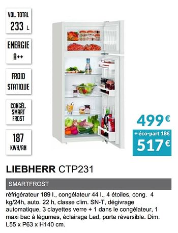 Promoties Rèfrigèrateur 2 portes liebherr ctp231 - Liebherr - Geldig van 03/06/2019 tot 30/09/2019 bij Copra