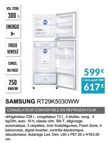 Promotions Rèfrigèrateur 2 portes samsung rt29k5030ww - Samsung - Valide de 03/06/2019 à 30/09/2019 chez Copra
