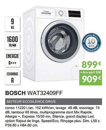 Promotions Lave-linge hublot bosch wat32409ff - Bosch - Valide de 03/06/2019 à 30/09/2019 chez Copra