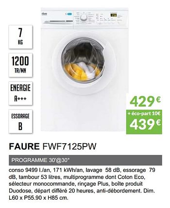 Promoties Lave-linge hublot faure fwf7125pw - Faure - Geldig van 03/06/2019 tot 30/09/2019 bij Copra