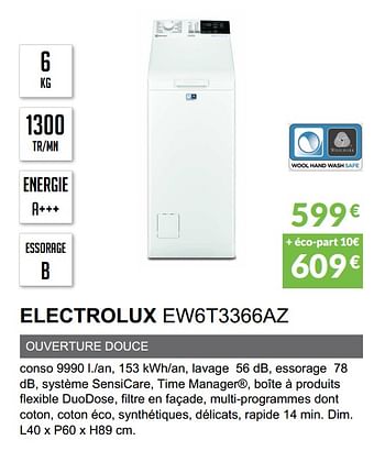 Promoties Lave-linge ouverture dessus electrolux ew6t3366az - Electrolux - Geldig van 03/06/2019 tot 30/09/2019 bij Copra