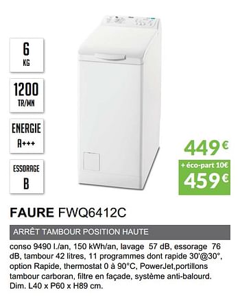 Promoties Lave-linge ouverture dessus faure fwq6412c - Faure - Geldig van 03/06/2019 tot 30/09/2019 bij Copra