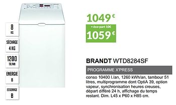 Promotions Lave-linge sechant brandt wtd8284sf - Brandt - Valide de 03/06/2019 à 30/09/2019 chez Copra