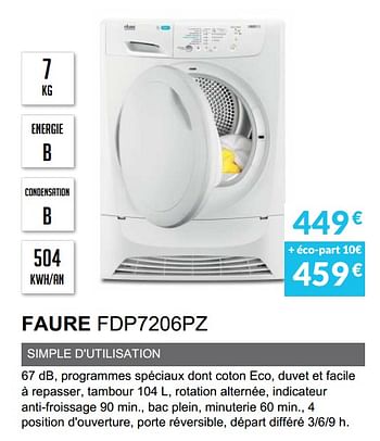 Promoties Seche-linge condensation faure fdp7206pz - Faure - Geldig van 03/06/2019 tot 30/09/2019 bij Copra