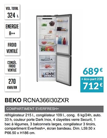 Promoties Rèfrigèrateur combinè beko rcna366i30zxr - Beko - Geldig van 03/06/2019 tot 30/09/2019 bij Copra