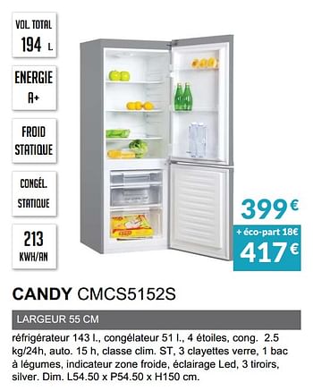 Promoties Rèfrigèrateur combinè candy cmcs5152s - Candy - Geldig van 03/06/2019 tot 30/09/2019 bij Copra