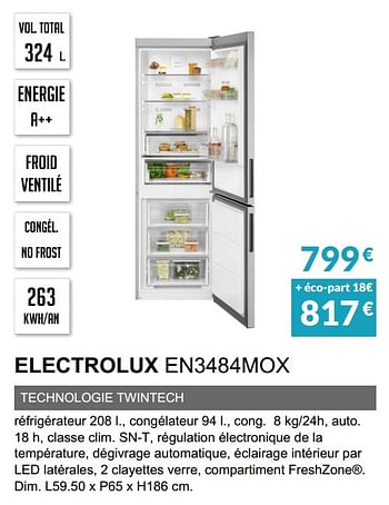 Promoties Rèfrigèrateur combinè electrolux en3484mox - Electrolux - Geldig van 03/06/2019 tot 30/09/2019 bij Copra