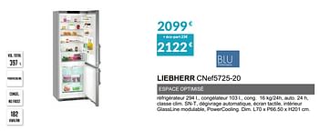 Promotions Refrigèrateur combinè liebherr cnef5725-20 - Liebherr - Valide de 03/06/2019 à 30/09/2019 chez Copra