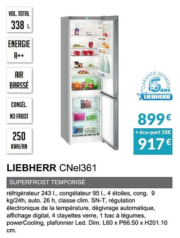 Promoties Rèfrigèrateur combinè liebherr cnel361 - Liebherr - Geldig van 03/06/2019 tot 30/09/2019 bij Copra