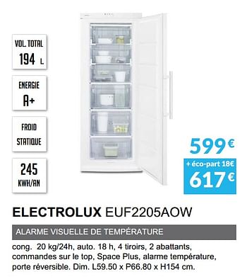 Promotions Congèlateur armoire electrolux euf2205aow - Electrolux - Valide de 03/06/2019 à 30/09/2019 chez Copra