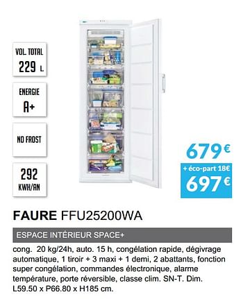 Promoties Congèlateur armoire faure ffu25200wa - Faure - Geldig van 03/06/2019 tot 30/09/2019 bij Copra