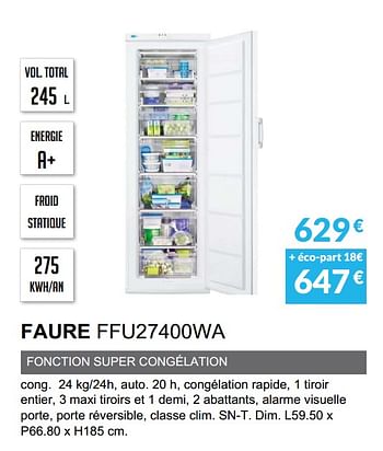 Promotions Congèlateur armoire faure ffu27400wa - Faure - Valide de 03/06/2019 à 30/09/2019 chez Copra