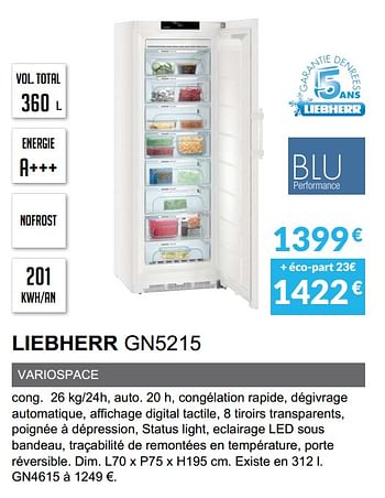 Promotions Congèlateur armoire liebherr gn5215 - Liebherr - Valide de 03/06/2019 à 30/09/2019 chez Copra