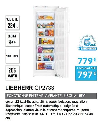 Promoties Congèlateur armoire liebherr gp2733 - Liebherr - Geldig van 03/06/2019 tot 30/09/2019 bij Copra