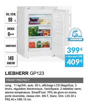 Promotions Congèlateur liebherr gp123 - Liebherr - Valide de 03/06/2019 à 30/09/2019 chez Copra