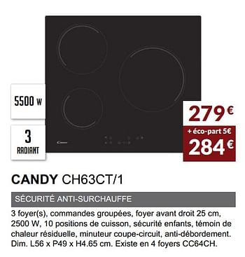 Promotions Table de cuisson candy ch63ct-1 - Candy - Valide de 03/06/2019 à 30/09/2019 chez Copra