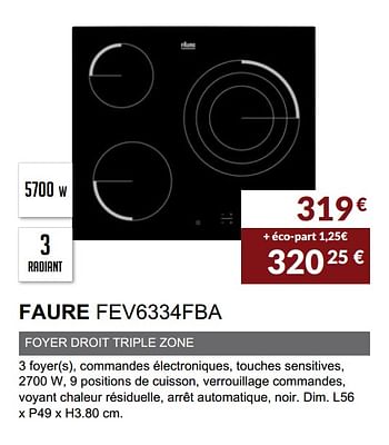 Promotions Table de cuisson faure fev6334fba - Faure - Valide de 03/06/2019 à 30/09/2019 chez Copra