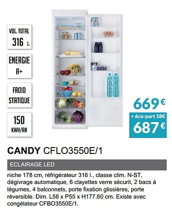 Promotions Rèfrigèrateur intègrable candy cflo3550e-1 - Candy - Valide de 03/06/2019 à 30/09/2019 chez Copra
