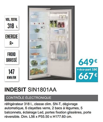 Promoties Rèfrigèrateur intègrable indesit sin1801aa - Indesit - Geldig van 03/06/2019 tot 30/09/2019 bij Copra