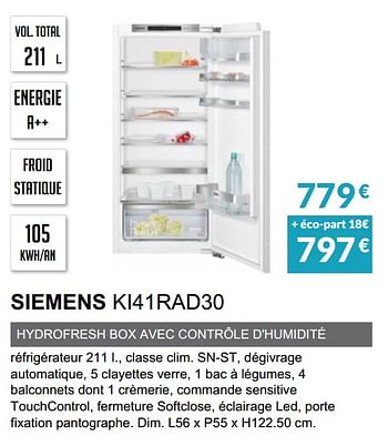Promoties Rèfrigèrateur intègrable siemens ki41rad30 - Siemens - Geldig van 03/06/2019 tot 30/09/2019 bij Copra