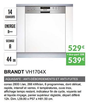 Promoties Lave-vaisselle intègrable bandeau brandt vh1704x - Brandt - Geldig van 03/06/2019 tot 30/09/2019 bij Copra