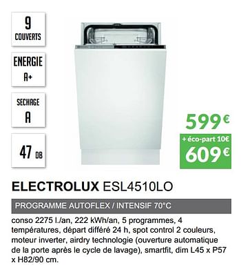 Promotions Lave-vaisselle tout intègrable electrolux esl4510lo - Electrolux - Valide de 03/06/2019 à 30/09/2019 chez Copra
