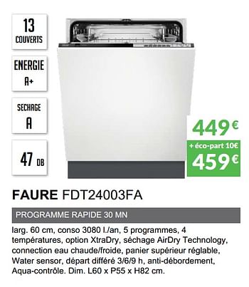 Promoties Lave-vaisselle tout intègrable faure fdt24003fa - Faure - Geldig van 03/06/2019 tot 30/09/2019 bij Copra