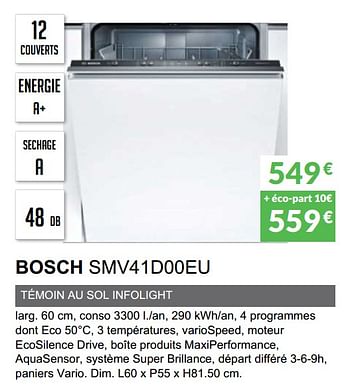 Promotions Lave-vaisselle tout intègrable bosch smv41d00eu - Bosch - Valide de 03/06/2019 à 30/09/2019 chez Copra